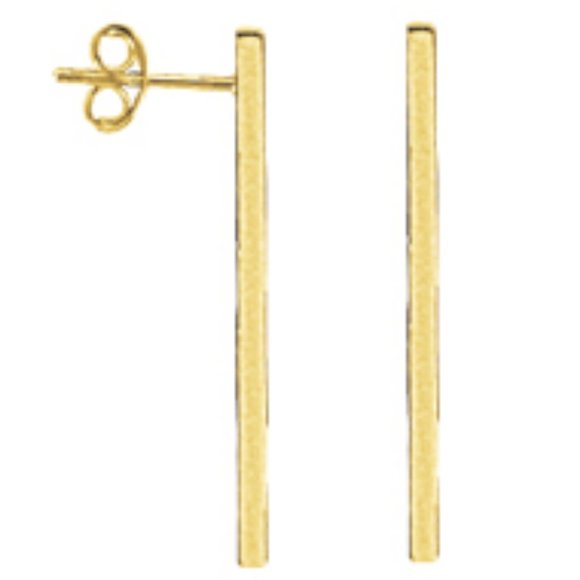 14K Solid Gold Long Staple Bar Stud Earrings